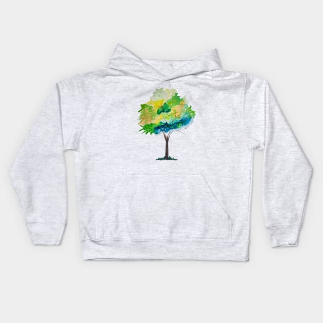 Watercolor Tree Hand Painted Illustration Sketch Kids Hoodie by ernstc